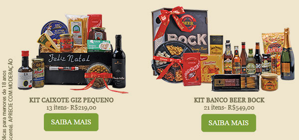 Kit Caixote Giz Pequeno: 13 itens R$ 219,00 - Kit Banco Beer Bock: 21 itens R$ 549,00